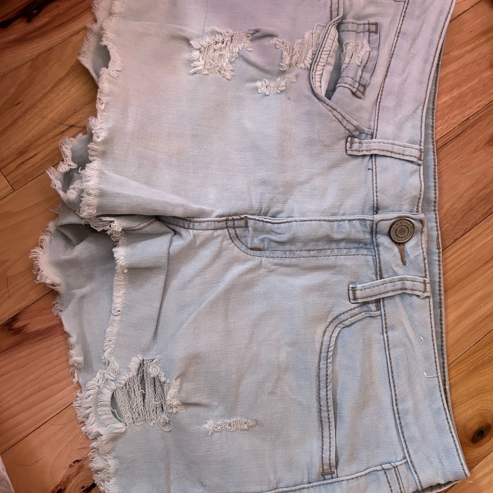 Distressed Light Blue Denim Shorts
